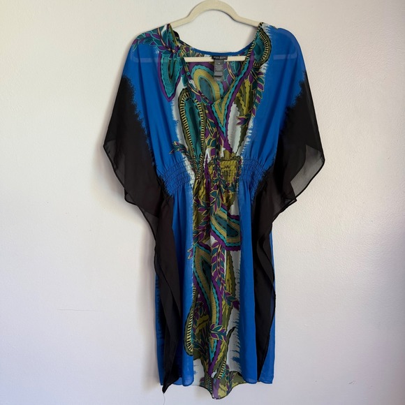 Bisou Bisou Dresses & Skirts - Y2K Bisou Bisou Michele Bohbot Blue Paisley Kaftan Butterfly Sleeve Dress 14